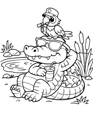 Chilling Gator Poolside Coloring Page By Mindset Flow