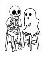 Chilling Skeleton and Ghost Sitting Together Halloween Coloring Page by Mindset Flow