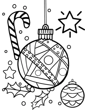 Christmas Candy Cane and Ornament Coloring Page By Mindset Flow