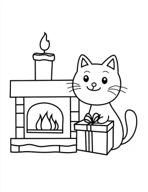 Christmas Cat Coloring Page By The Fireplace Cute Winter Coloring Printable By Mindset Flow