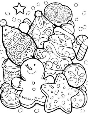 Christmas Cookie Gingerbread Man with Decorations Candy Cane Snowflakes Coloring Page by Mindset Flow