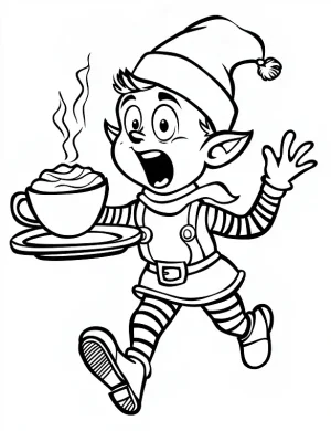 Christmas Elf Carrying Hot Cocoa Coloring Page By Mindset Flow