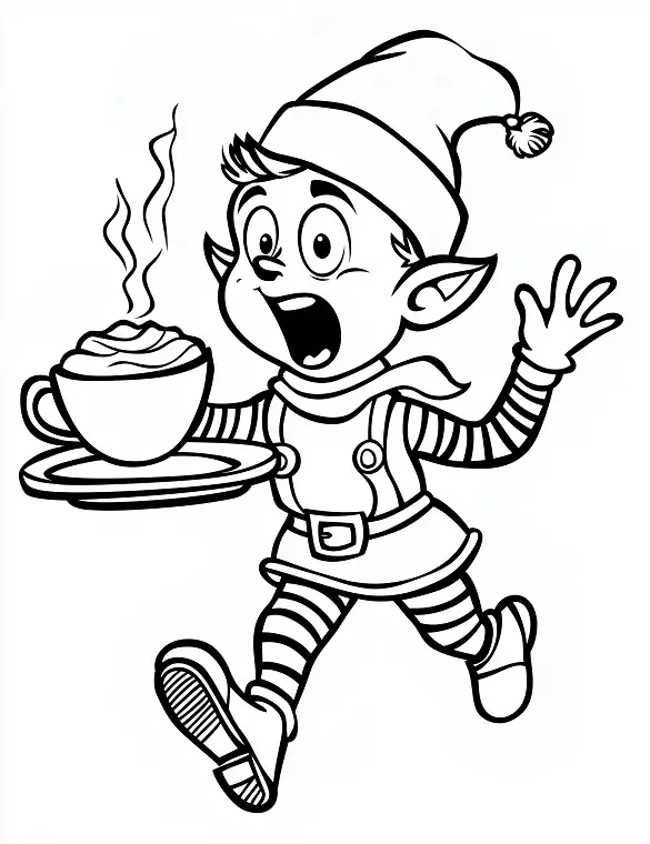 Christmas Elf Carrying Hot Cocoa Coloring Page By Mindset Flow Christmas Elf Carrying Hot Cocoa Coloring Page By Mindset Flow