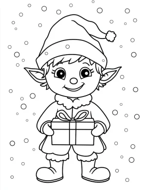 Christmas Elf Holding Gifts Coloring Page By Mindset Flow