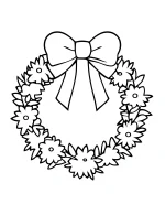 Christmas Floral Wreath with Bow Coloring Page