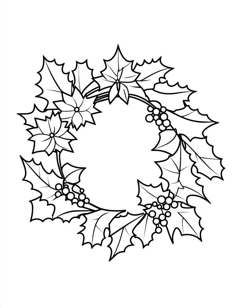 Christmas Holly Wreath Coloring Page - Mindset Flow