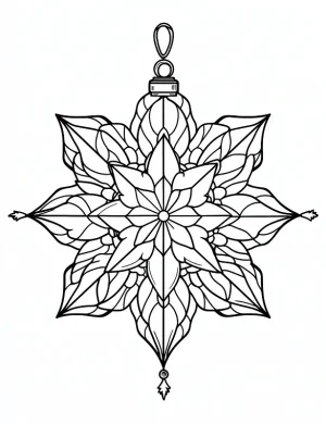 Christmas Ornament Snowflake Mandala with Petals and Leaves Coloring Page by Mindset Flow