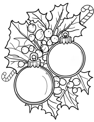 Christmas Ornaments with Holly Coloring Page By Mindset Flow