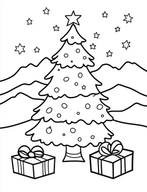 Christmas Tree Coloring Page Printable Winter Scene Holiday Decorations Outline By Mindset Flow