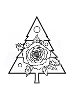 Christmas Tree with Rose and Leaves Design Coloring Page