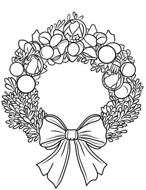 Christmas Wreath with Baubles and Ribbon Coloring Page by Mindset Flow