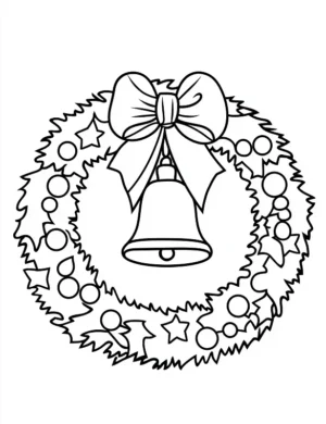 Christmas Wreath with Bell and Ribbon Coloring Page by Mindset Flow