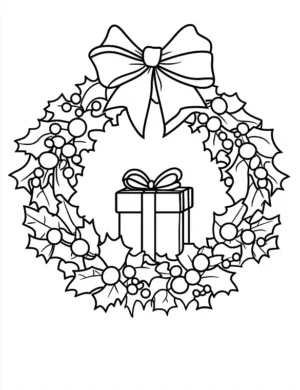 Christmas Wreath with Gift Box Christmas Coloring Page by Mindset Flow