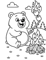 Chubby Bear Roasting Marshmallows Coloring Page by Mindset Flow
