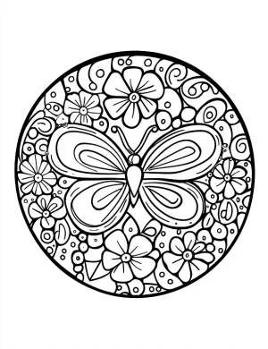 Circular Butterfly and Flower Mandala Coloring Page by Mindset Flow