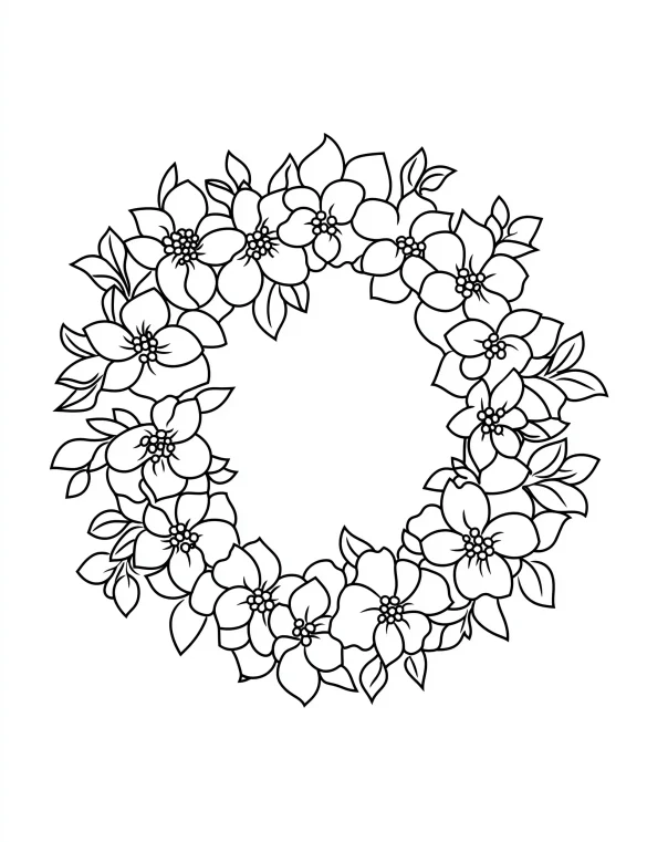 Circular Flower Wreath Coloring Page