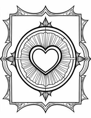 Circular Heart Mandala with Ornate Frame Coloring Page by Mindset Flow
