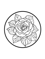 Circular Mandala Rose Design with Detailed Leaves Coloring Page