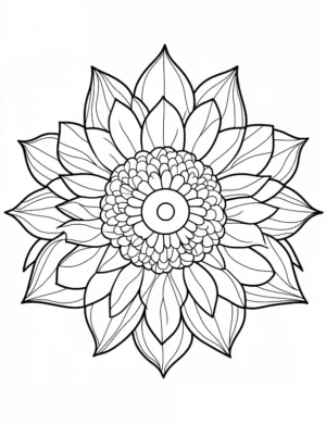 Circular Petal Blossom Sunburst Floral Mandala Coloring Page by Mindset Flow