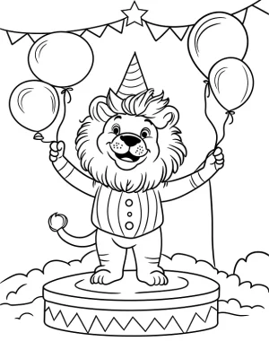 Circus Lion Juggling Balloons Coloring Page by Mindset Flow