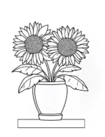 Classic Fire Flower Sunflowers in Pot Coloring Page