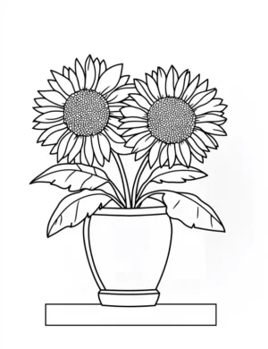 Classic Fire Flower Sunflowers in Pot Coloring Page