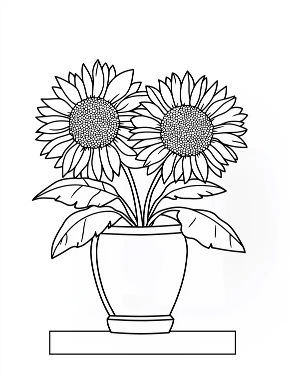 Classic Fire Flower Sunflowers in Pot Coloring Page