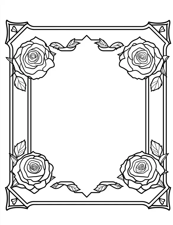 Classic Rose Frame Floral Border Coloring Page