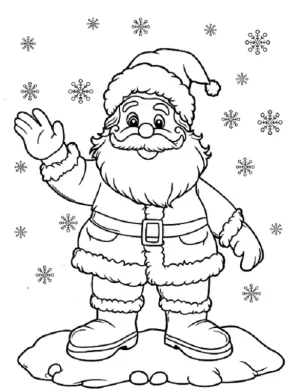 Classic Santa Waving Snow Scene Christmas Coloring Page By Mindset Flow