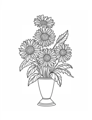 Classic Terra Cotta Pot with Sunflower Bouquet Coloring Page