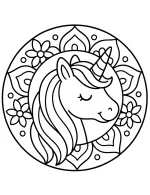 Classic Unicorn Head Mandala with Floral Design Coloring Page