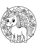 Classic Unicorn with Floral Mandala Design Coloring Page