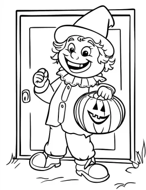 Clown Holding Pumpkin Trick-or-Treat Halloween Coloring Page by Mindset Flow