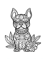 Colorful Bulldog with Floral Patterns and Geometric Shapes Coloring Page by Mindset Flow