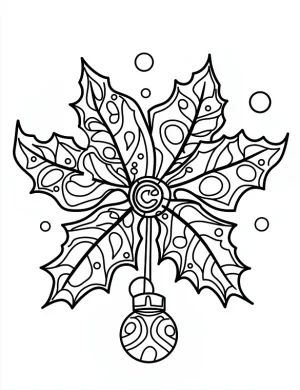 Colorful Holly Branch Mandala with Ornaments and Bubbles Coloring Page by Mindset Flow