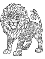 Commanding Lion Mandala with Tribal Patterns and Flowing Mane Coloring Page by Mindset Flow