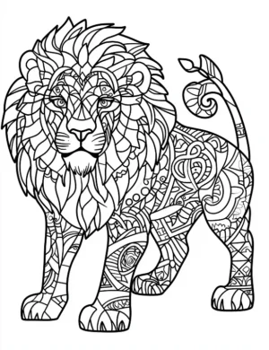 Commanding Lion Mandala with Tribal Patterns and Flowing Mane Coloring Page by Mindset Flow
