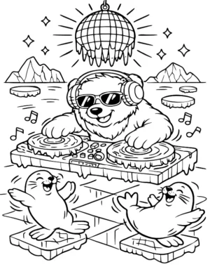 Cool DJ Polar Bear Disco Coloring Page By Mindset Flow