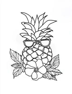 Cool Pineapple Character With Sunglasses Flower Coloring Page By Mindset Flow