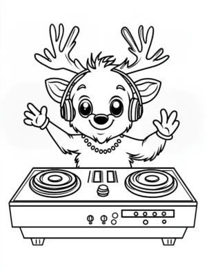 Cool Reindeer DJ with Headphones Christmas Coloring Page By Mindset Flow