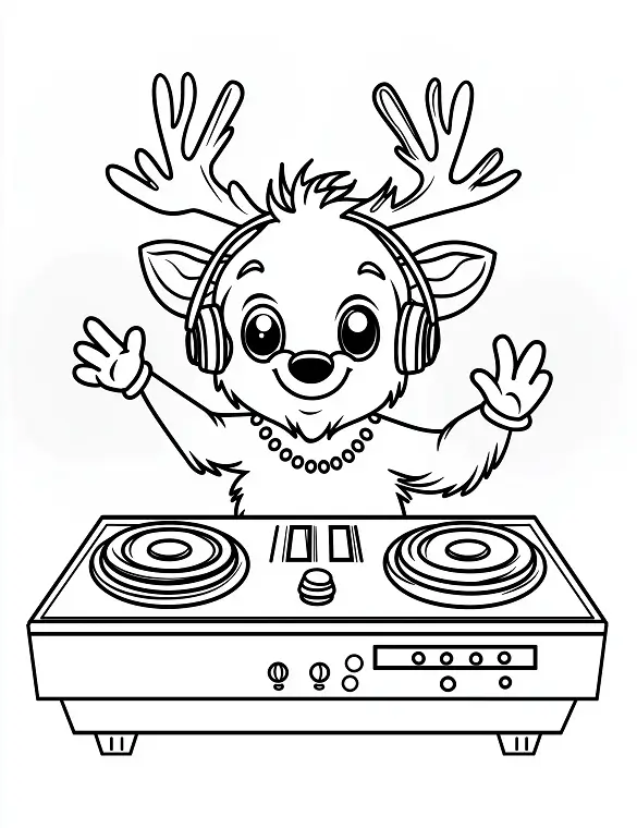 Cool Reindeer DJ with Headphones Christmas Coloring Page By Mindset Flow Cool Reindeer DJ with Headphones Christmas Coloring Page By Mindset Flow