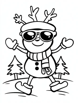 Cool Reindeer Snowman with Sunglasses Coloring Page By Mindset Flow