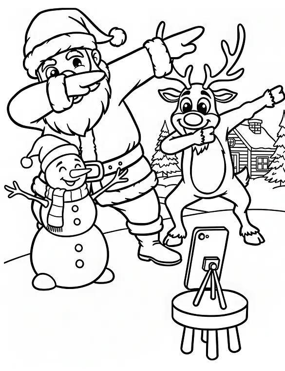 Cool Santa Reindeer and Snowman Selfie Coloring Page By Mindset Flow Cool Santa Reindeer and Snowman Selfie Coloring Page By Mindset Flow
