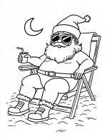 Cool Santa Relaxing at the Beach Coloring Page By Mindset Flow
