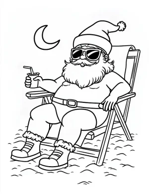 Cool Santa Relaxing at the Beach Coloring Page By Mindset Flow