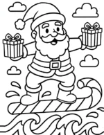 Cool Santa Surfing on Candy Cane Coloring Page By Mindset Flow