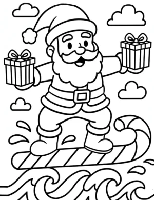 Cool Santa Surfing on Candy Cane Coloring Page By Mindset Flow