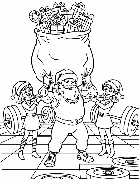 Cool Santa and Elves Weightlifting Coloring Page By Mindset Flow Cool Santa and Elves Weightlifting Coloring Page By Mindset Flow