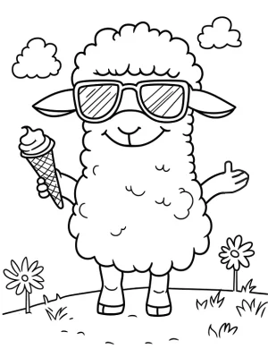 Cool Sheep with Ice Cream Cone Coloring Page by Mindset Flow