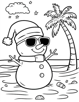 Cool Snowman on Tropical Beach Coloring Page by Mindset Flow